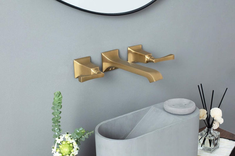 SITGES Bathroom Wall Faucet, Heavy Duty, Brass Constructed Wall Mount Faucet with Metal Lever Handles, Rough in Valve Included (Brushed Gold) - Image 4